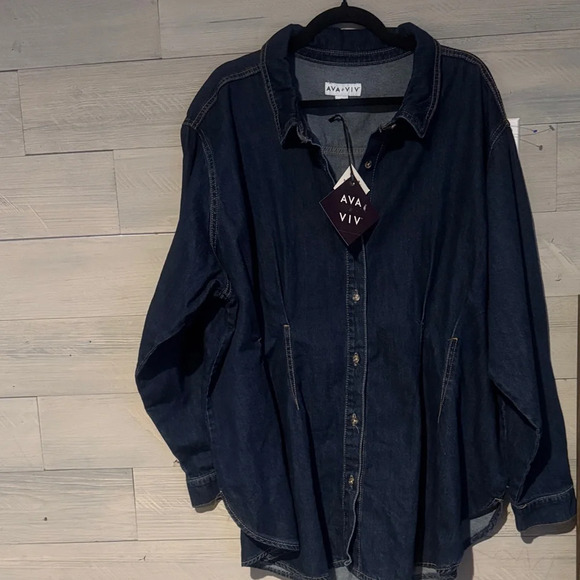 Ava & Viv Dark Denim Button Down Shirt - Picture 3 of 9